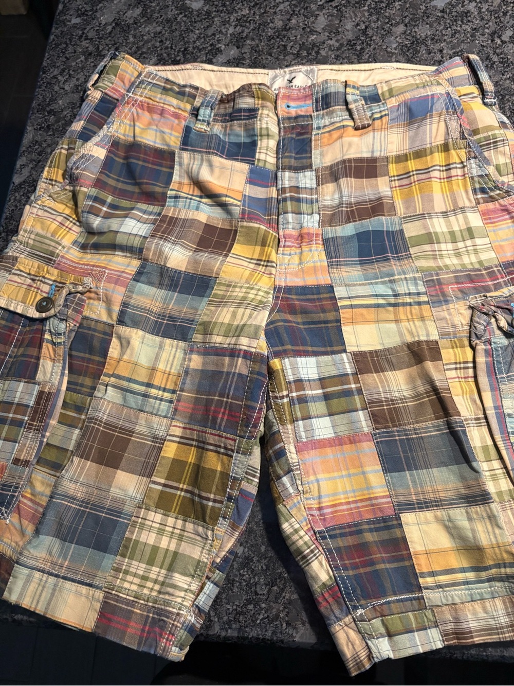 American Eagle Outfitters Multicolor Patchwork Plaid Cargo Shorts 100% cotton